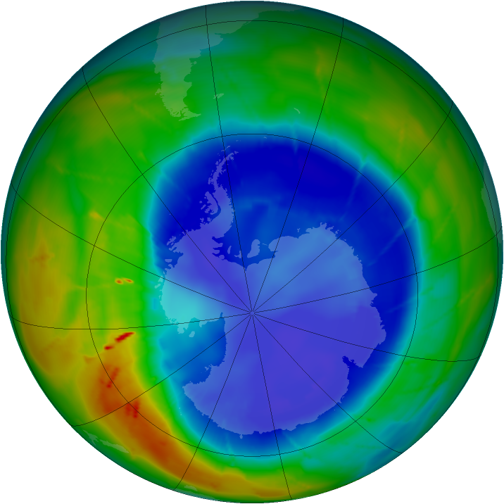 Antarctic ozone map for 28 August 2009